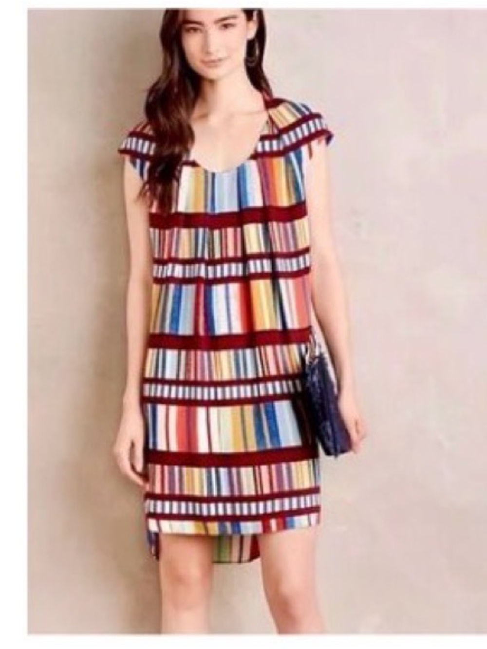 Anthropologie Multicolor Striped Midi Dress with Burgundy Bands